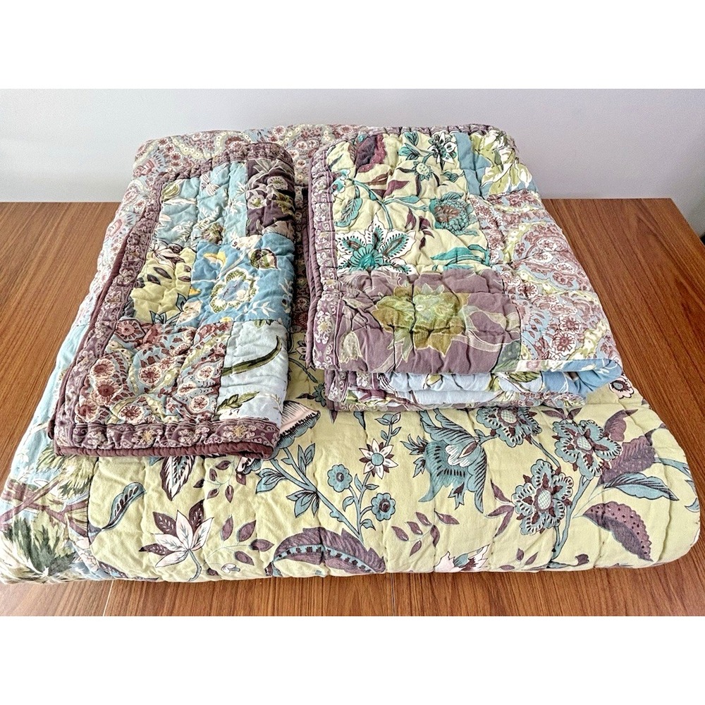 Vtg Company Store Emilie King Quilt Set Boho Patchwork Floral 2 Shams & Throw - Picture 7 of 8